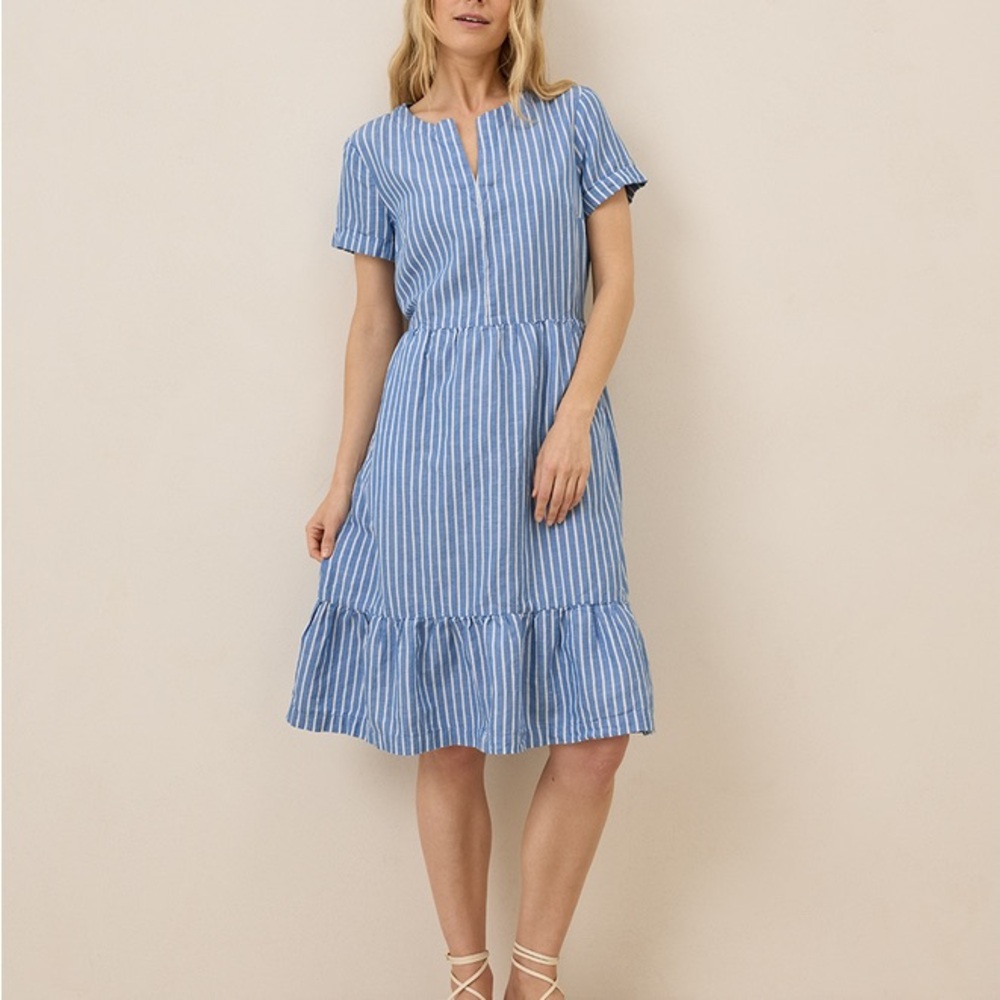 Pact Bondi Stripe Canopy Linen Blend Notch Neck Dress
